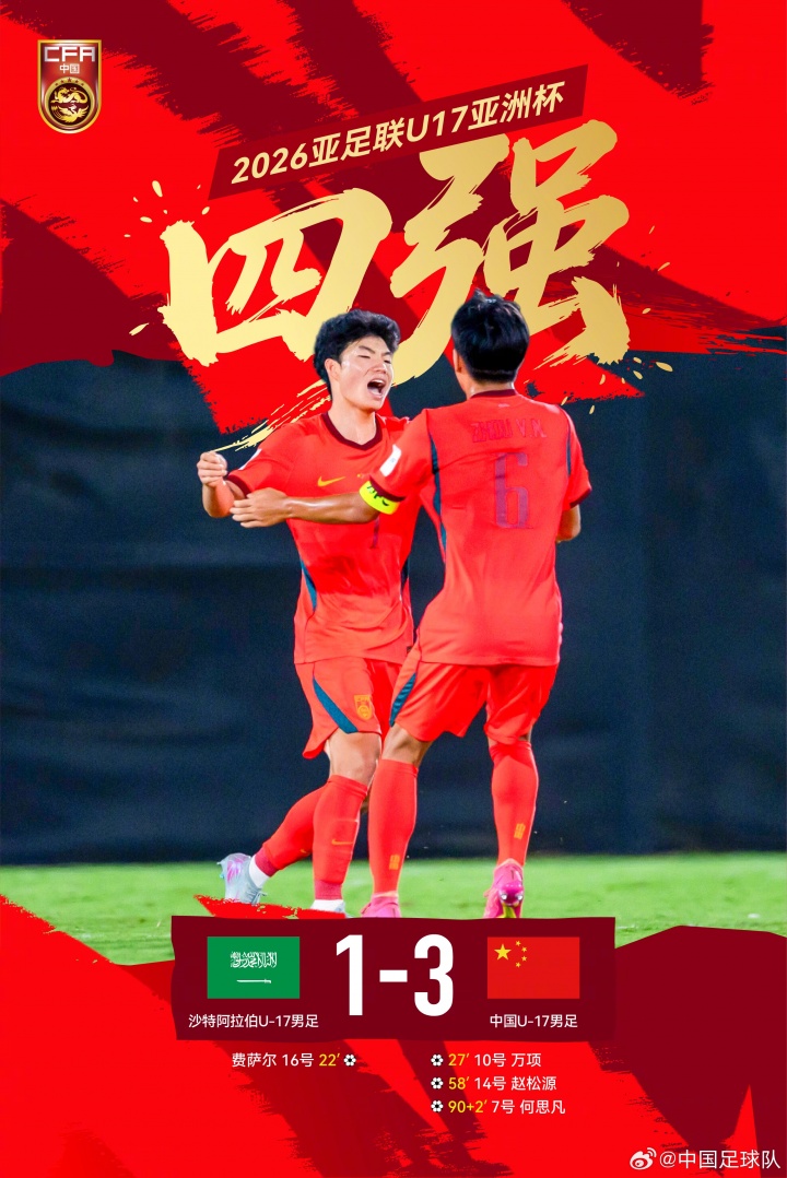 U17国足逆转沙特，22年后再进四强，赵松源：全力争冠