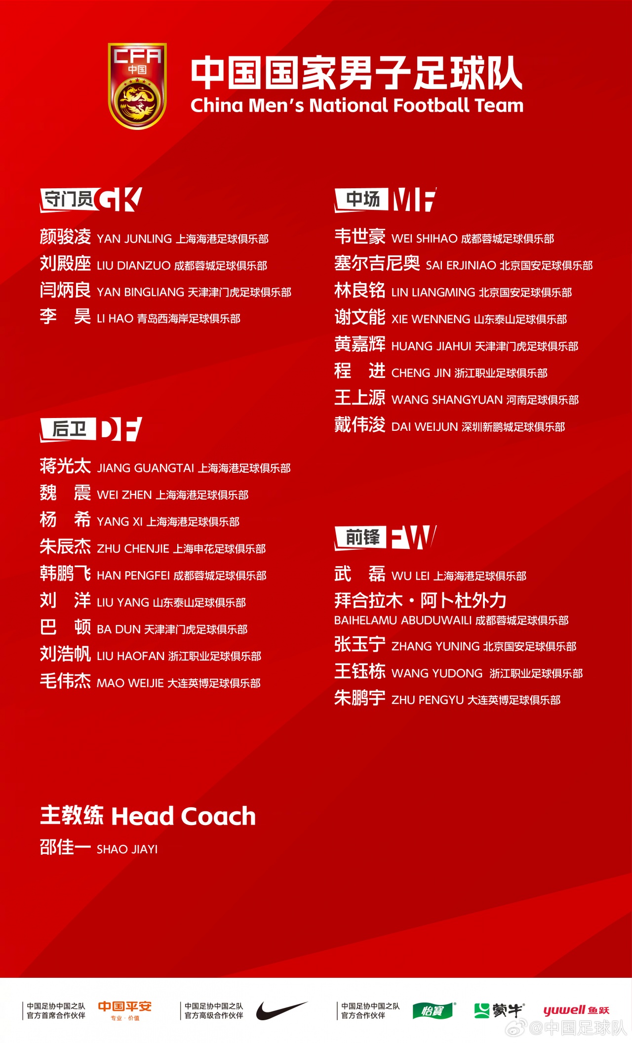 国足6月名单:李昊首入,武磊等四人回归,王钰栋在列